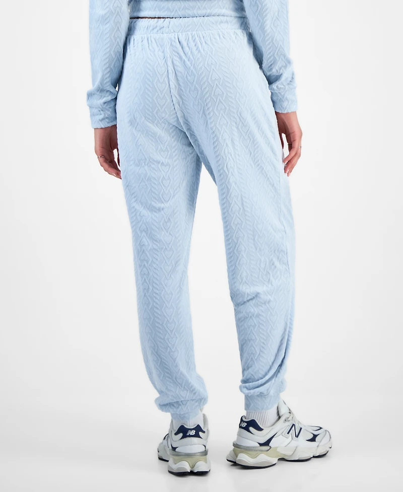 Hippie Rose Juniors' Cable Knit Heart Velour Jogger Pants