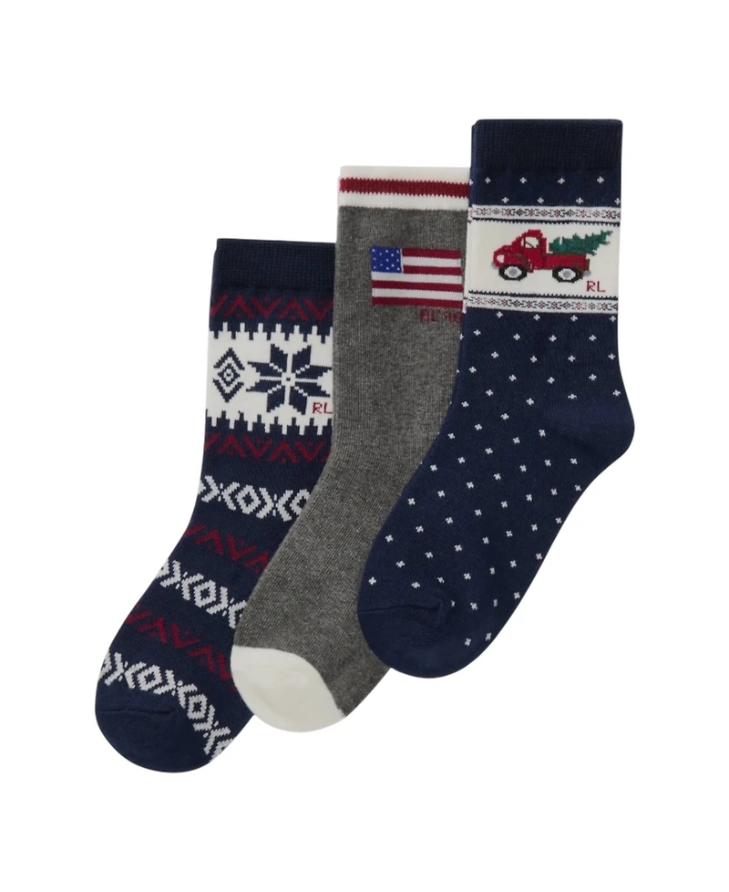 Polo Ralph Lauren Little and Big Boys 3-Piece Holiday Truck Socks Set
