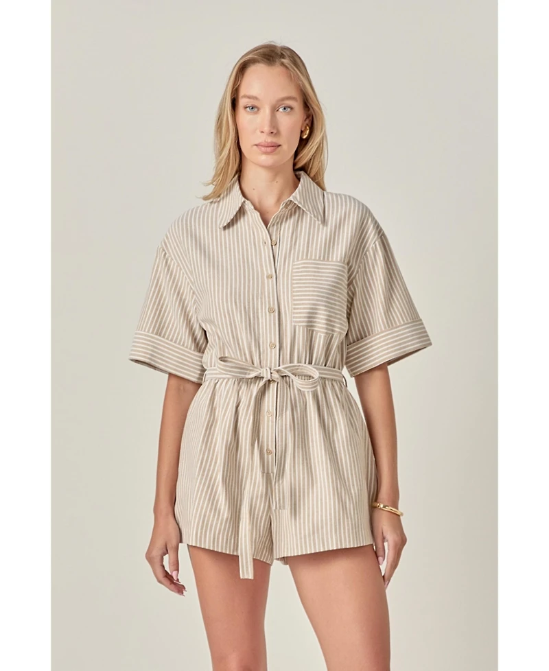 English Factory Women's Stripe Oxford Fabric Romper