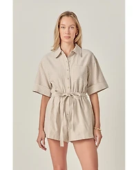 English Factory Women's Stripe Oxford Fabric Romper