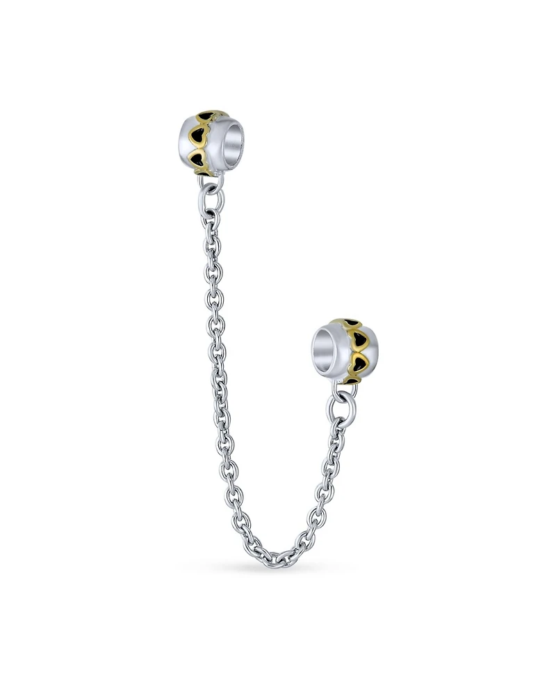 Bling Jewelry Two Tone Love Hearts Safety Chain Spacer Stopper Charm Bead Gold Plated Silver