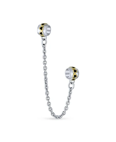 Bling Jewelry Two Tone Love Hearts Safety Chain Spacer Stopper Charm Bead Gold Plated Silver