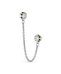 Bling Jewelry Two Tone Love Hearts Safety Chain Spacer Stopper Charm Bead Gold Plated Silver