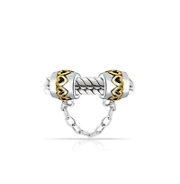 Bling Jewelry Two Tone Love Hearts Safety Chain Spacer Stopper Charm Bead Gold Plated Silver