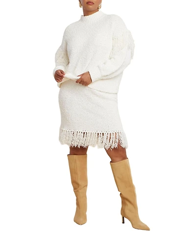 Eloquii Women's Looped Fringe Sweater Mini Skirt