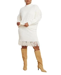 Eloquii Women's Looped Fringe Sweater Mini Skirt