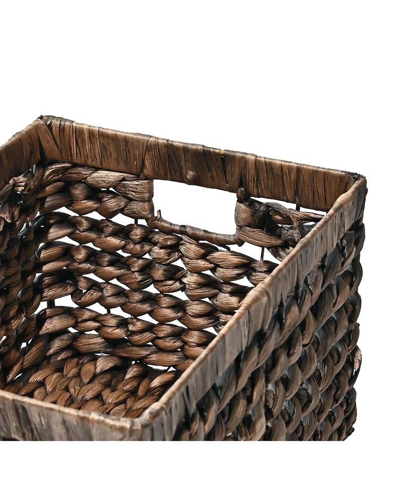 Hayden Bohemian Cottage Hand-Woven Hyacinth Rectangular Nesting Baskets with Handles (Set of 3)