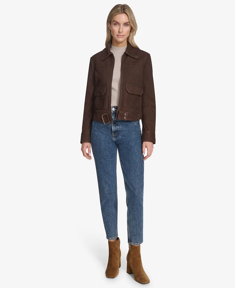 Andrew Marc Women's Lunetta Sueded Leather Trucker Jacket