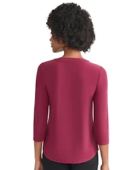 Jones New York Women's Solid 3/4-Sleeve Flap-Pocket Knit Top