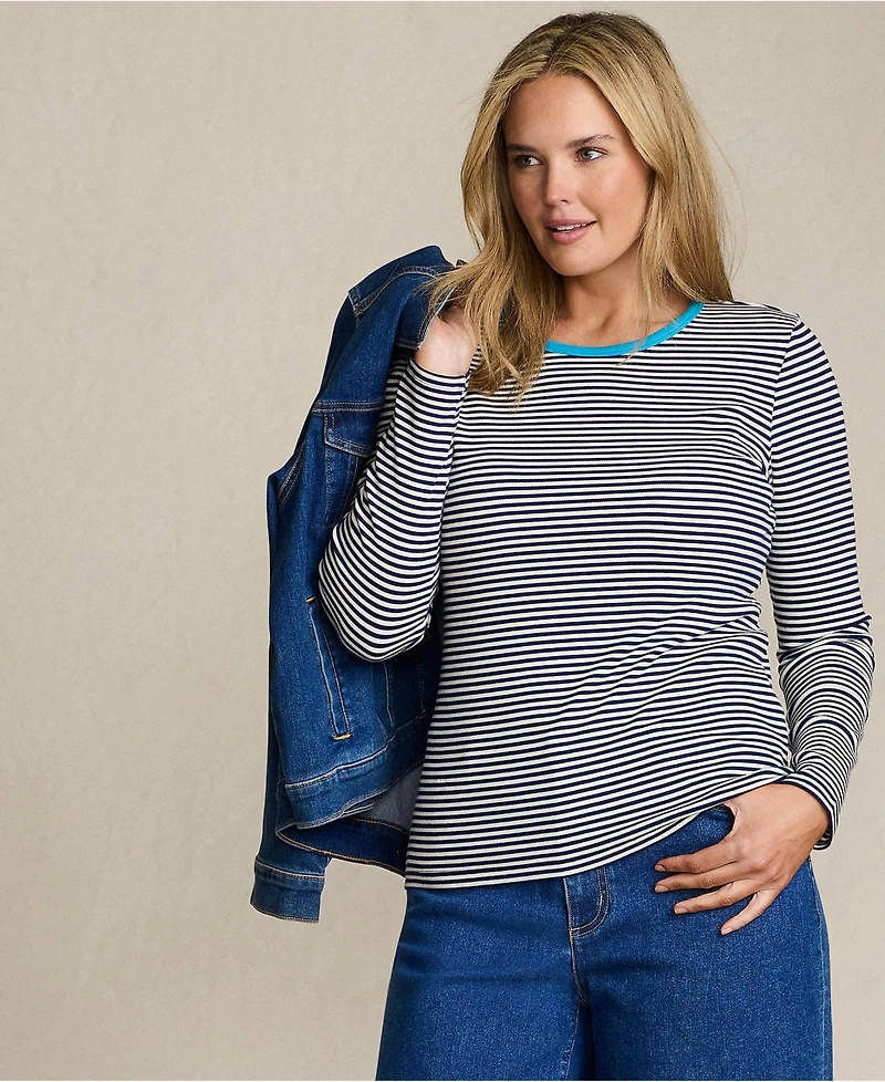 Lands' End Women's Plus Long Sleeve Micro Rib T-Shirt