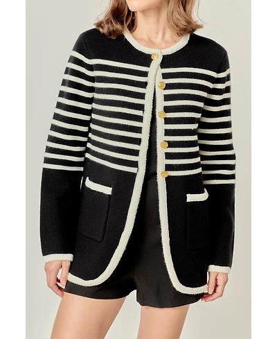 English Factory Women's Knit Striped Sweater Cardigan