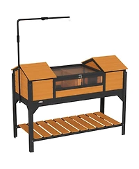 PawHut Wooden Tortoise Habitat W/ Adjustable Lamp Holder 2 Houses,