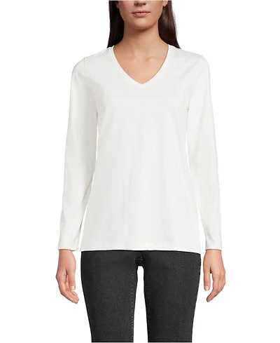 Lands' End Women's Supima Cotton Long Sleeve V-Neck T-Shirt