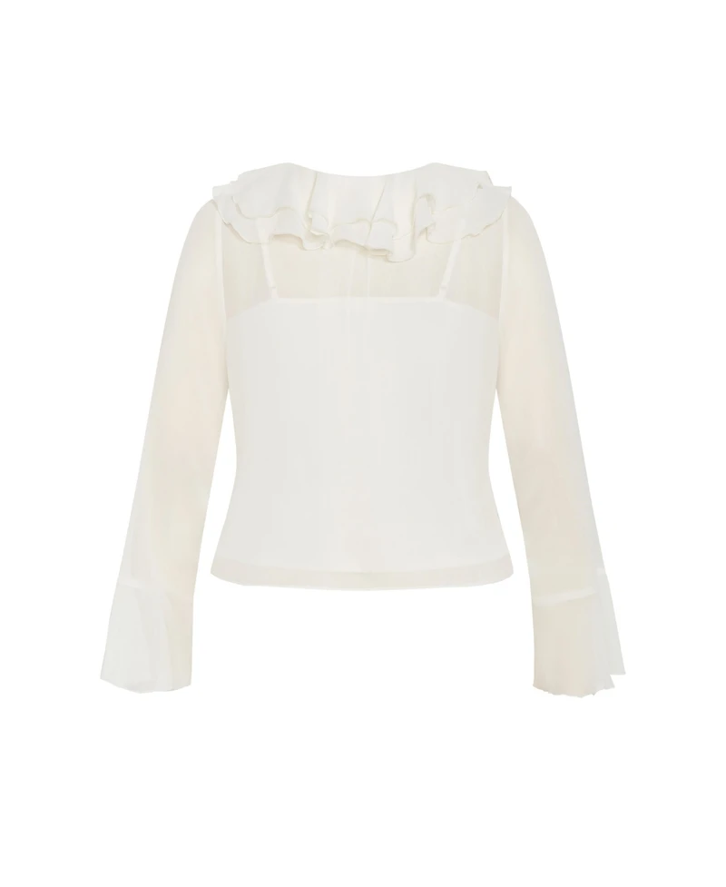 City Chic Women's Plus Luscious Sheer Ruffles Top