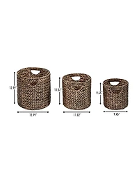 Avery Bohemian Cottage Hand-Woven Hyacinth Cylinder Nesting Baskets with Handles (Set of 3)