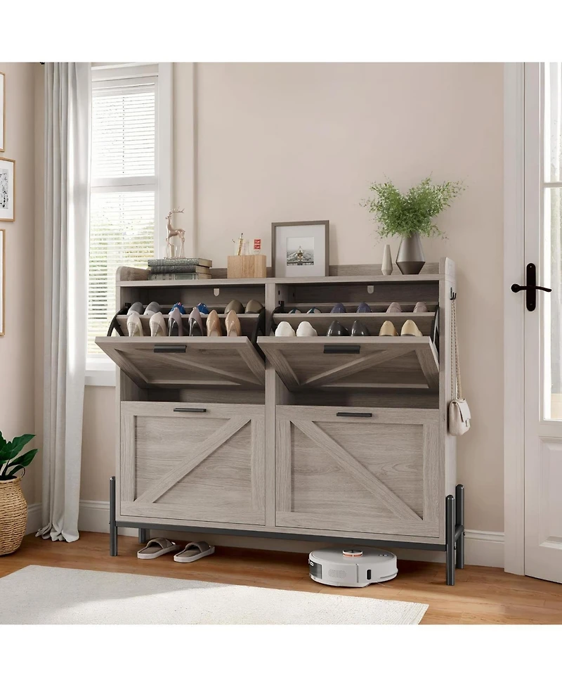 Ironck Shoe Storage Cabinet with 4 Flip Drawers