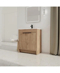 Casainc 30 Inch Freestanding Vanity with White Ceramic Sink and Soft-Close Cabinet Doors