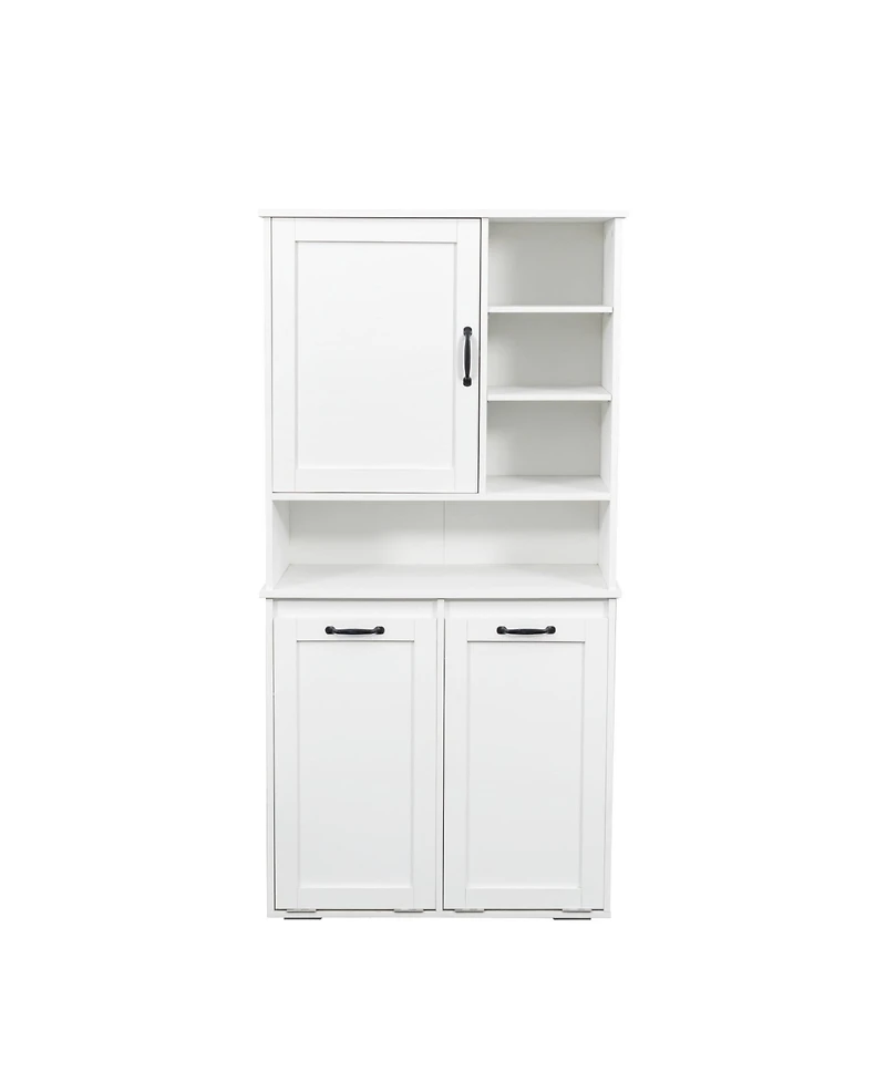 Casainc Laundry Cabinet with Doors, Tilt-Out Hamper, Open and Adjustable Shelves