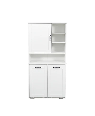Casainc Laundry Cabinet with Doors, Tilt-Out Hamper, Open and Adjustable Shelves
