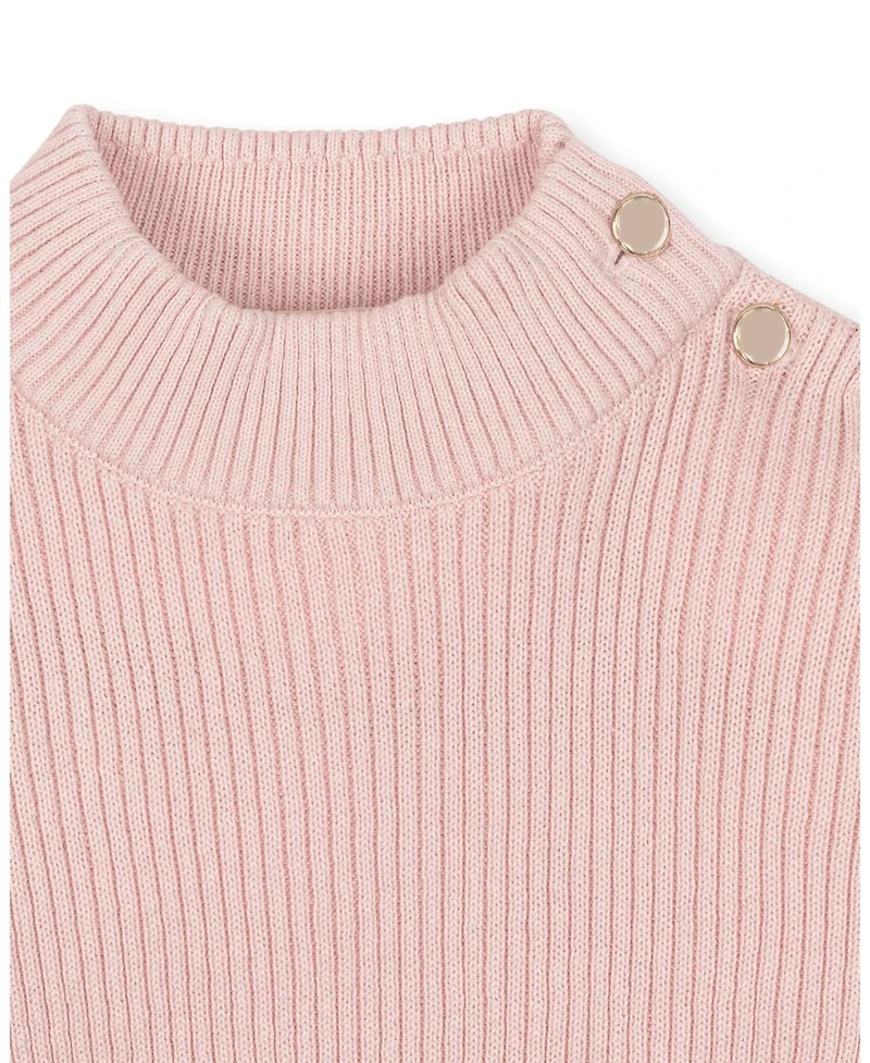 Hope & Henry Little and Big Girls' Organic Long Sleeve Mock Neck Sweater with Gold Buttons