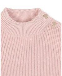 Hope & Henry Little and Big Girls' Organic Long Sleeve Mock Neck Sweater with Gold Buttons