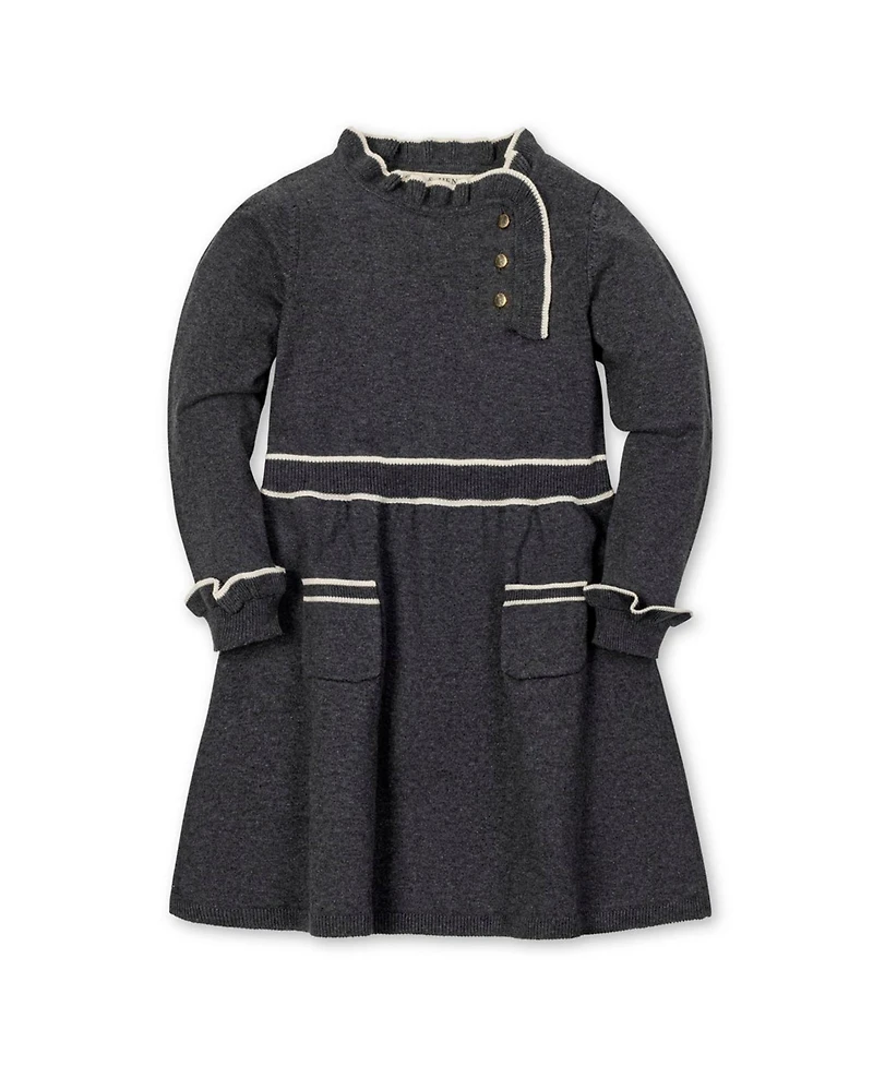 Hope & Henry Little and Big Girls' Organic Long Sleeve Ruffle Trim Sweater Dress