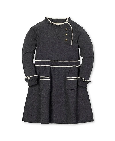 Hope & Henry Little and Big Girls' Organic Long Sleeve Ruffle Trim Sweater Dress