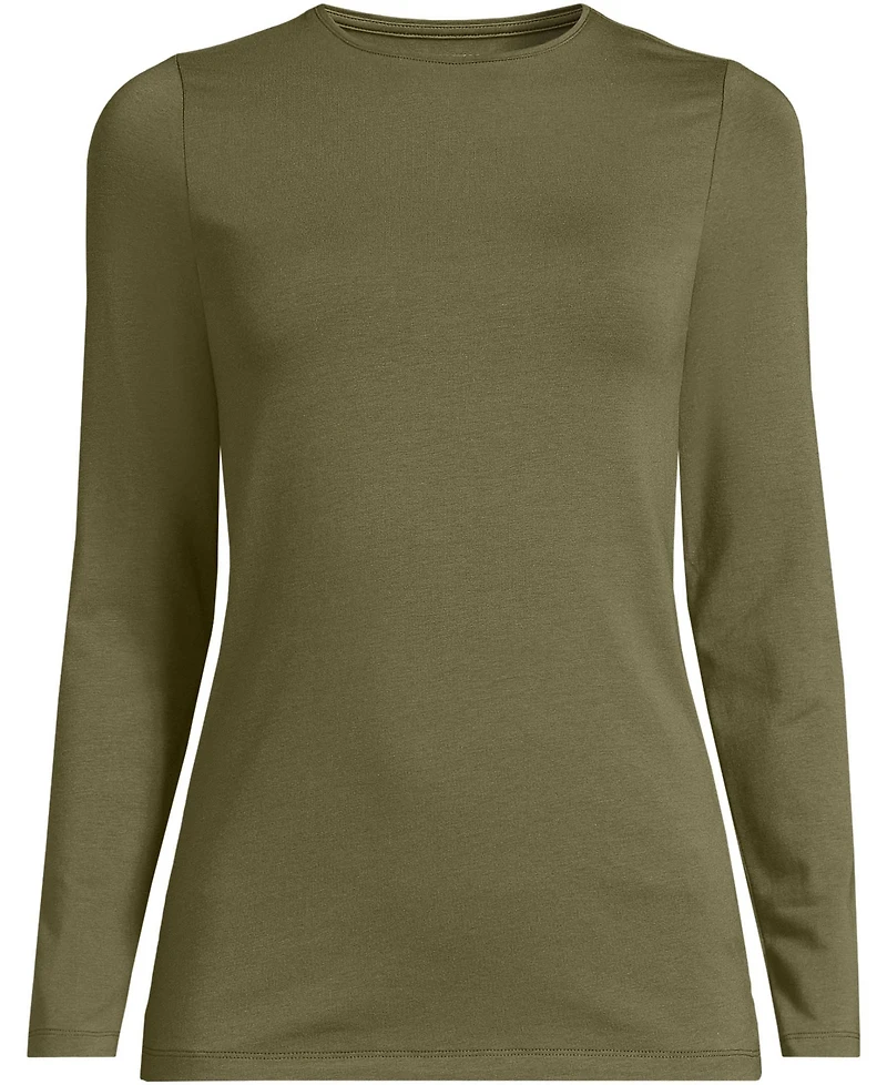 Lands' End Women's Lightweight Jersey Skimming Long Sleeve Crew Neck T-shirt