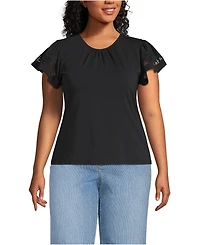 Lands' End Women's Plus Lightweight Jersey Crew Neck Ruffle Sleeve Flowy Top