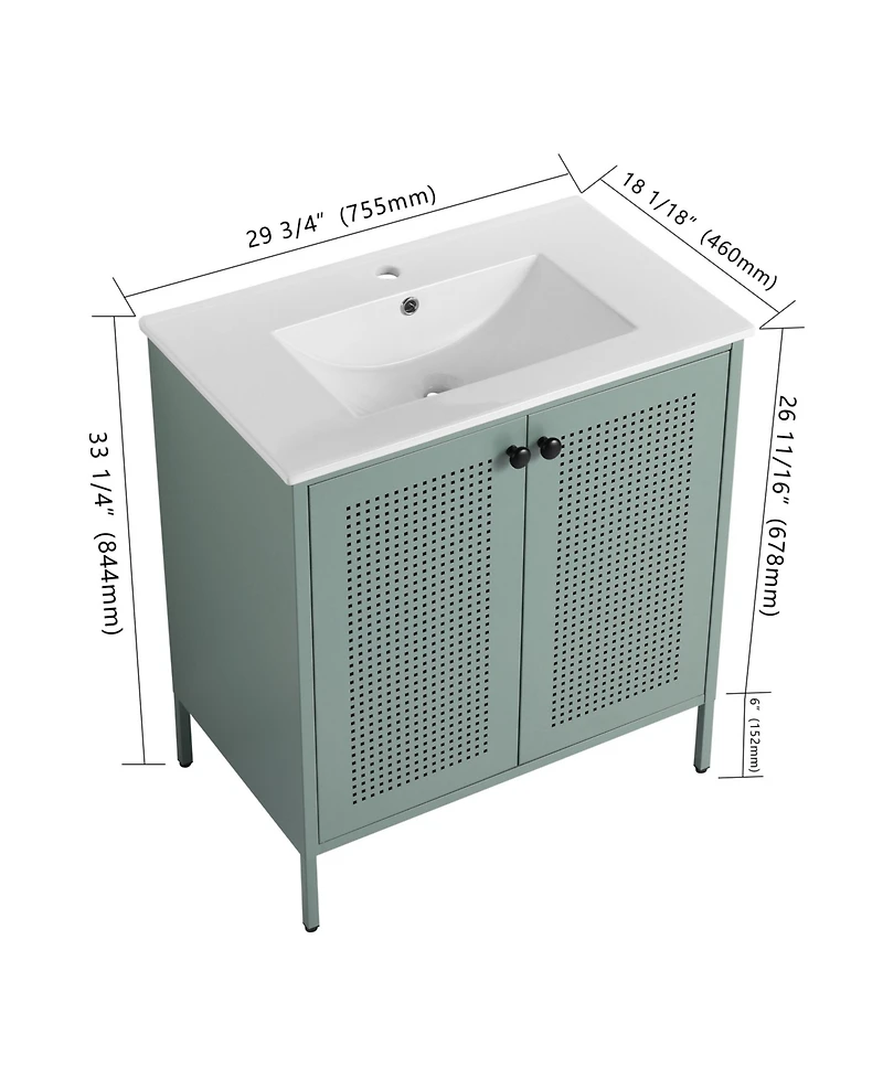 Casainc 30 Inch Freestanding Bathroom Vanity with Ceramic Sink and Storage Space