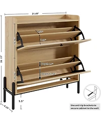 Ironck Shoe Cabinet Storage with 2 Flip Drawers, Oak