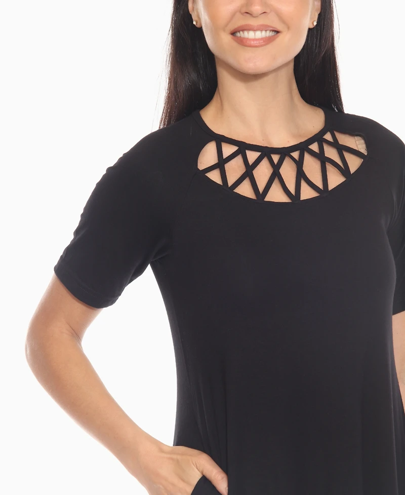 White Mark Women's Short Sleeve Crisscross Neck A-Line Dress