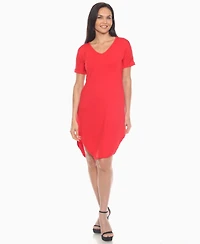 White Mark Women's V-Neck Knee-Length Dress