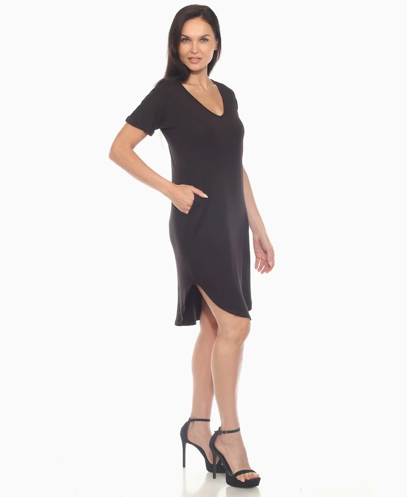 White Mark Women's V-Neck Knee-Length Dress