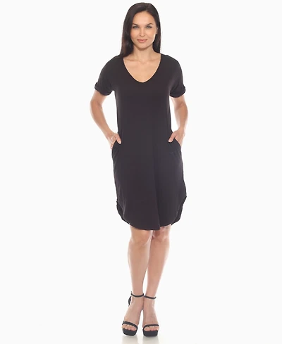 White Mark Women's V-Neck Knee-Length Dress