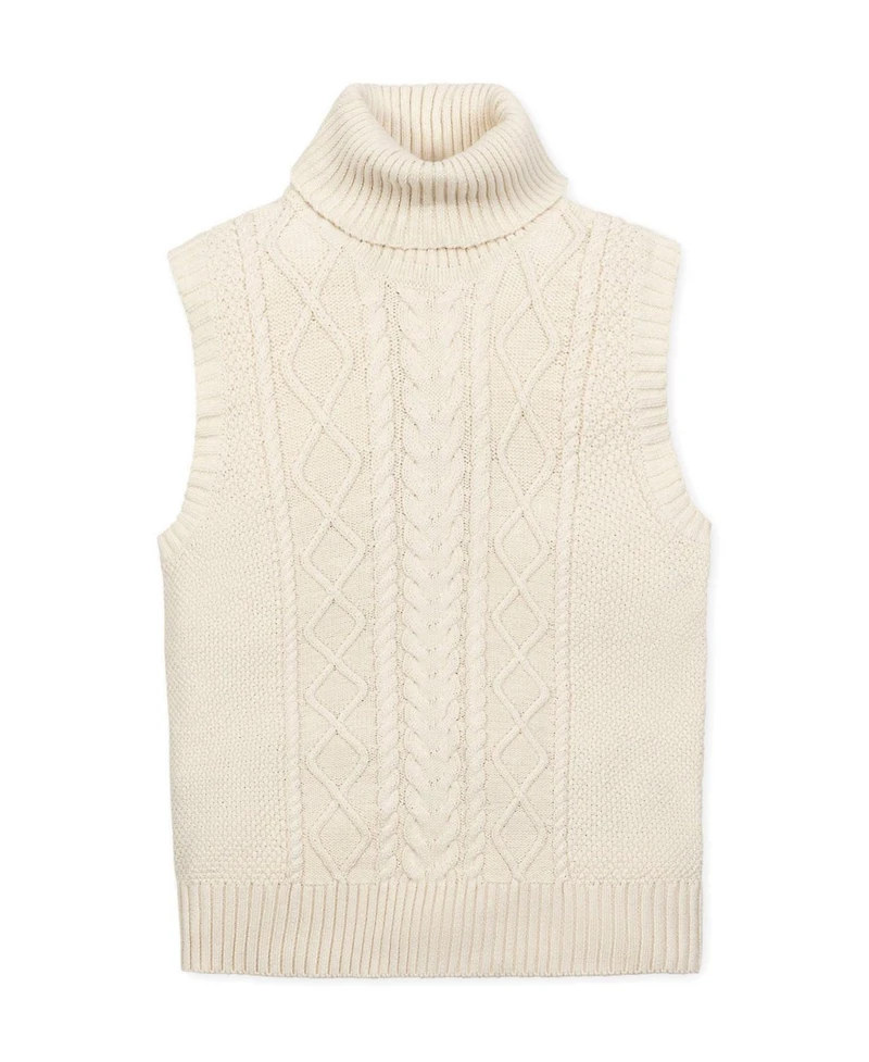 Hope & Henry Women's Organic Sleeveless Cable Knit Turtleneck Sweater