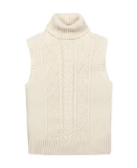 Hope & Henry Women's Organic Sleeveless Cable Knit Turtleneck Sweater