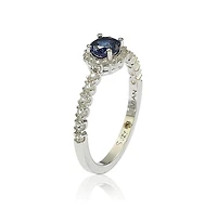Suzy Levian New York Sterling Silver Sapphire & Created White Petite Halo Proposal Ring
