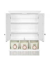 Casainc White Bathroom Mirror Cabinet with Double Doors and Christmas Style Storage Baskets