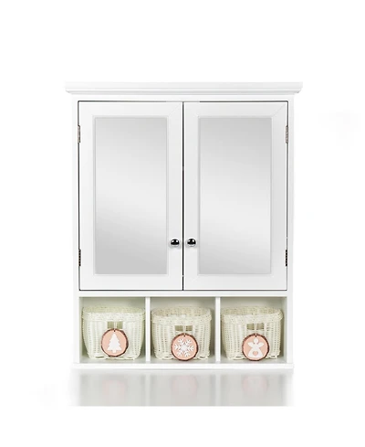 Casainc White Bathroom Mirror Cabinet with Double Doors and Christmas Style Storage Baskets