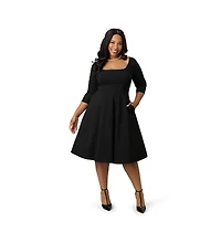 Unique Vintage Plus Square Neck Pleated Swing Dress