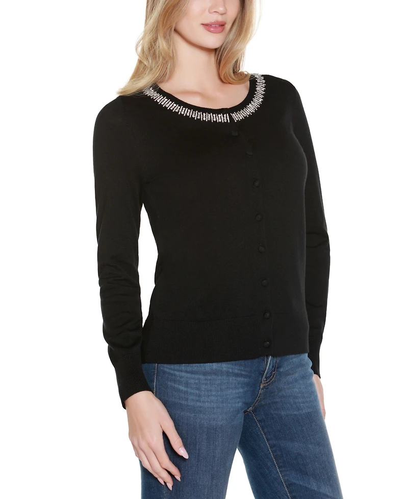 Belldini Women's Embellished Neckline Cardigan Sweater