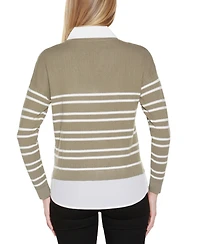 Belldini Women's Striped V-Neck Two-Fer Sweater