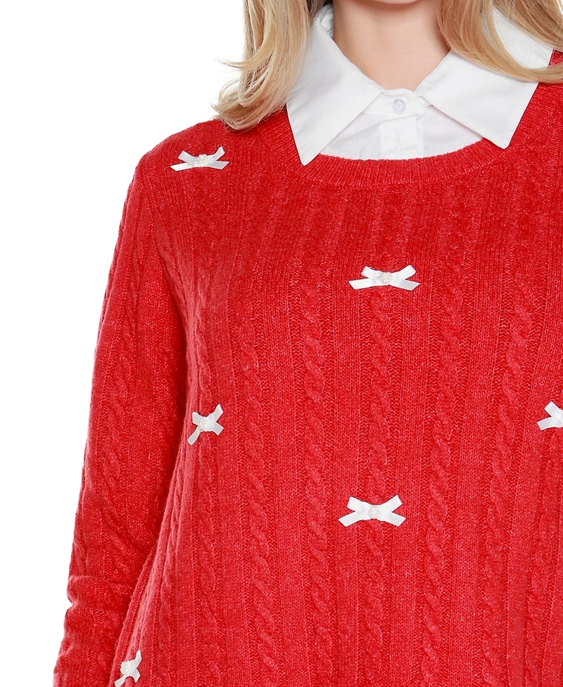 Belldini Women's Bow-Trim Two-Fer Sweater