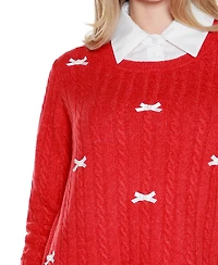 Belldini Women's Bow-Trim Two-Fer Sweater