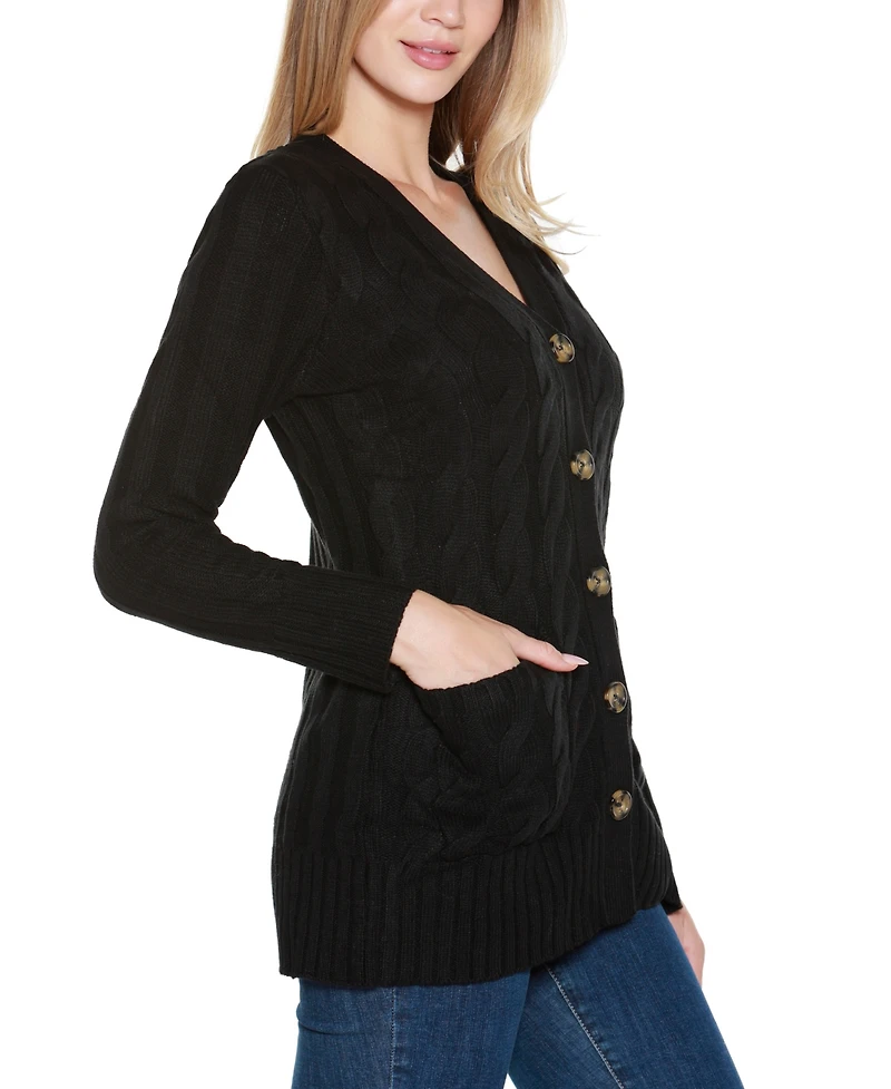 Belldini Women's Button-Front Cable Cardigan Sweater
