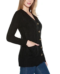 Belldini Women's Button-Front Cable Cardigan Sweater