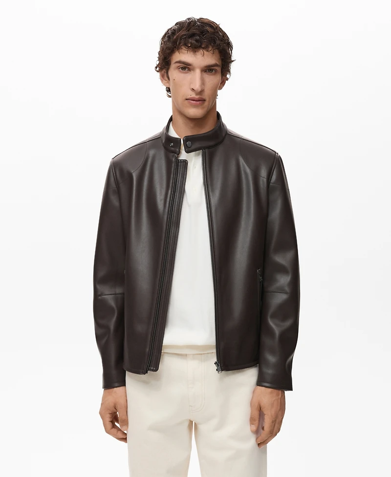 Mango Men's Zip-Up Leather-Effect Jacket