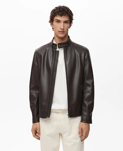 Mango Men's Zip-Up Leather-Effect Jacket