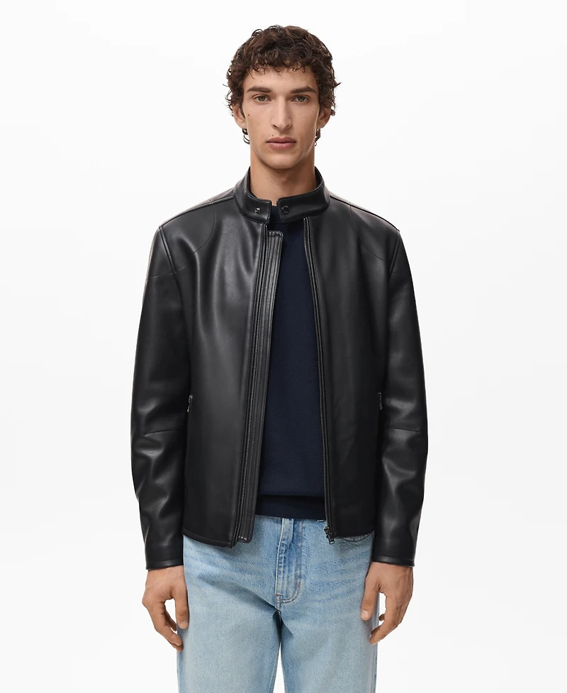 Mango Men's Zip-Up Leather-Effect Jacket